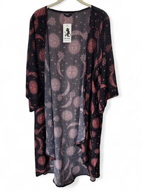 Celestial Sheer Kimono Duster Cover-Up Open Boho Festival Stars Moon NWT OS